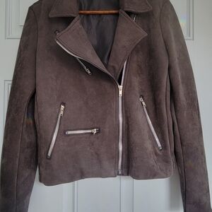 Suede Moto Jacket in Dark Brown - Women